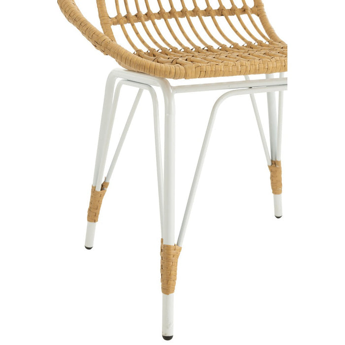 J-Line Stoel Jeanne buiten metaal/rattan naturel/wit-Eetkamerstoelen-J-Line