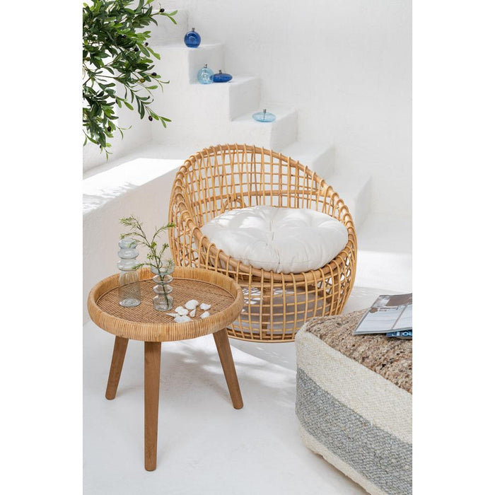 J-Line Stoel Lise+kussen 1 personen rotan/textiel naturel/wit-Fauteuils-J-Line