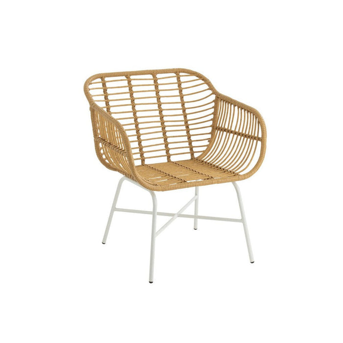 J-Line Stoel Rachelle buiten metaal/rattan naturel/wit-Eetkamerstoelen-J-Line