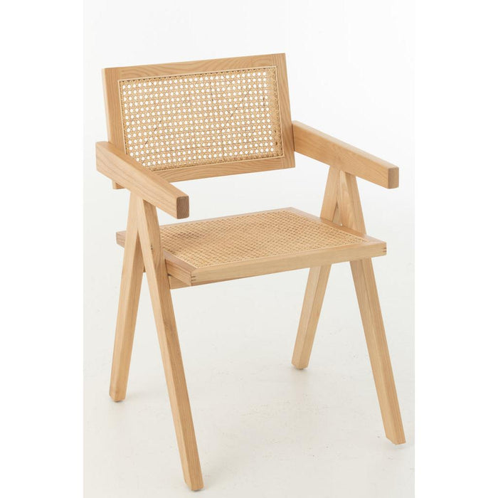 J-Line Stoel Rooster essenhout/rattan naturel-Eetkamerstoelen-J-Line