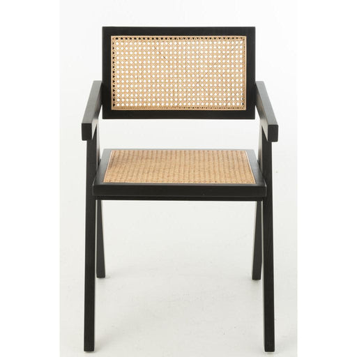 J-Line Stoel Rooster essenhout/rattan zwart-Eetkamerstoelen-J-Line