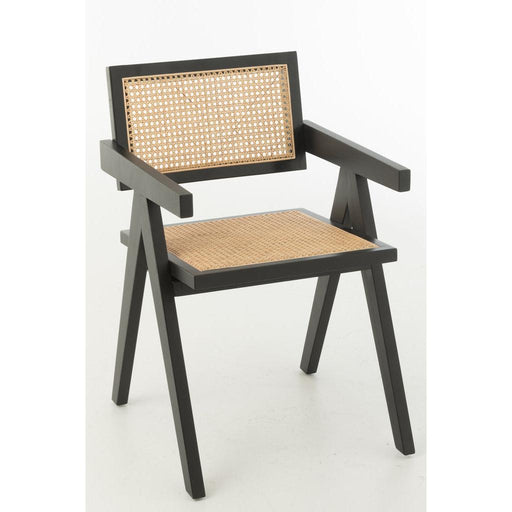 J-Line Stoel Rooster essenhout/rattan zwart-Eetkamerstoelen-J-Line