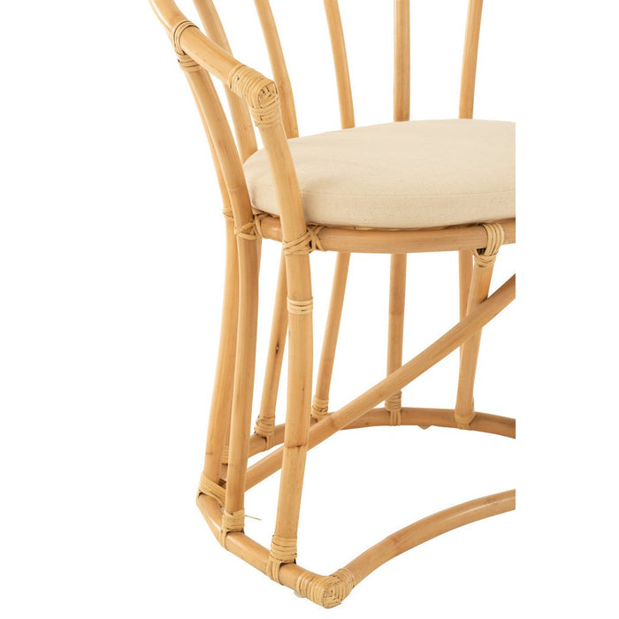 J-Line Stoel+kussen Rotan/textiel naturel/wit-Eetkamerstoelen-J-Line