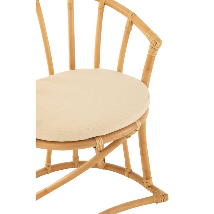J-Line Stoel+kussen Rotan/textiel naturel/wit-Eetkamerstoelen-J-Line