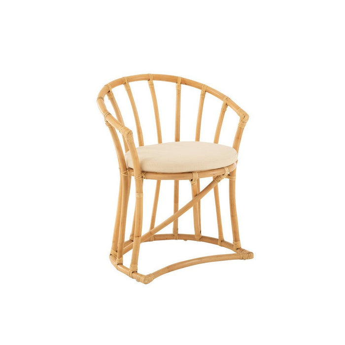 J-Line Stoel+kussen Rotan/textiel naturel/wit-Eetkamerstoelen-J-Line