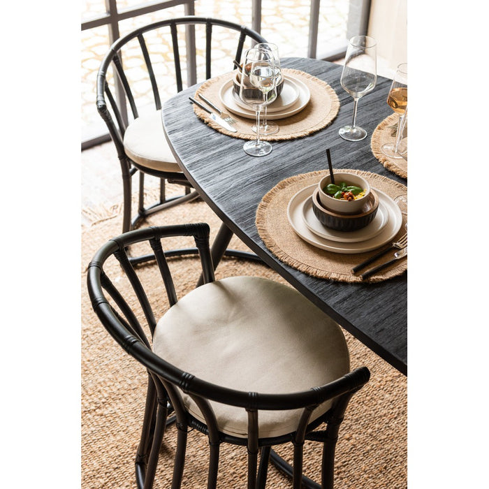 J-Line Stoel+kussen Rotan/textiel zwart/wit-Eetkamerstoelen-J-Line