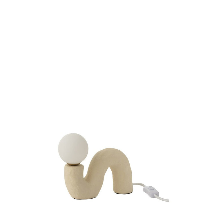 J-Line Tafel Lamp gekromd glas globe aardewerk beige-Tafellampen-J-Line