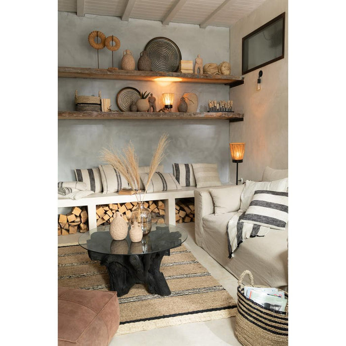 J-Line Tapijt Gevlochten zeegras-palmblad naturel/zwart-Rechthoekige vloerkleden-J-Line