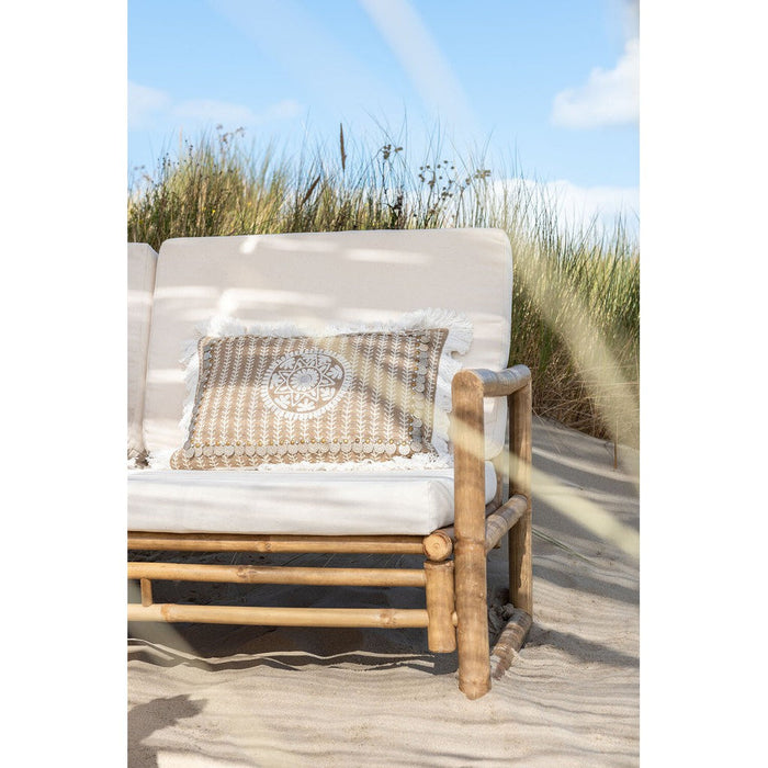 J-Line Zetel 2 personnen bamboe+textiel naturel/wit-Tuinbanken-J-Line