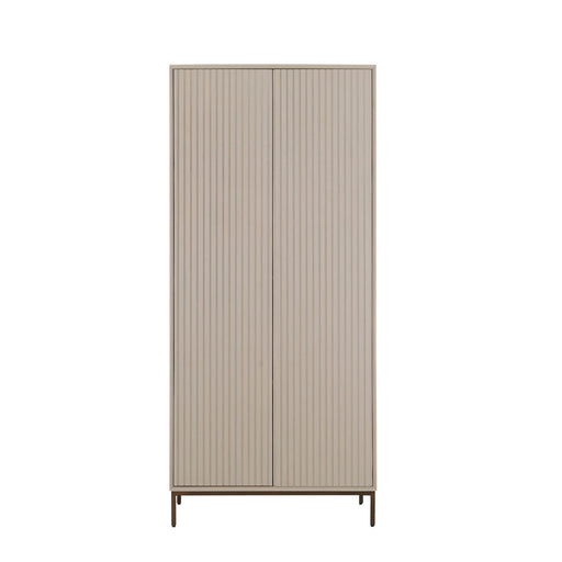 Kabinet Madison Zand Mangohout 90 cm, vooraanzicht met geribbelde deuren