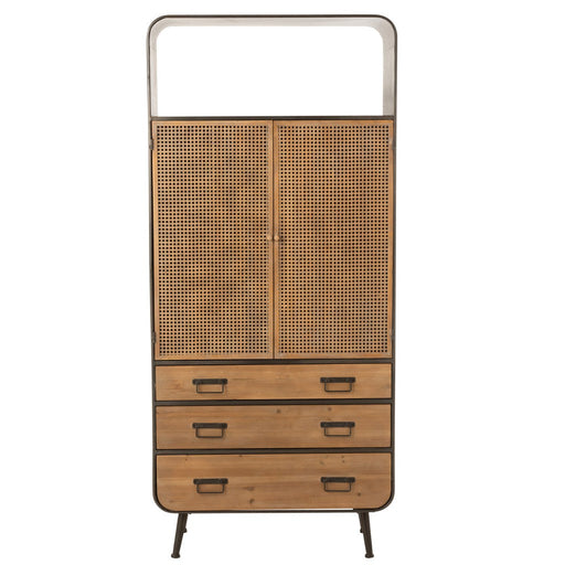 Kast Hoog Lades Fir Hout, Metaal Beige 80x35x180 cm-Opbergkasten-J-Line
