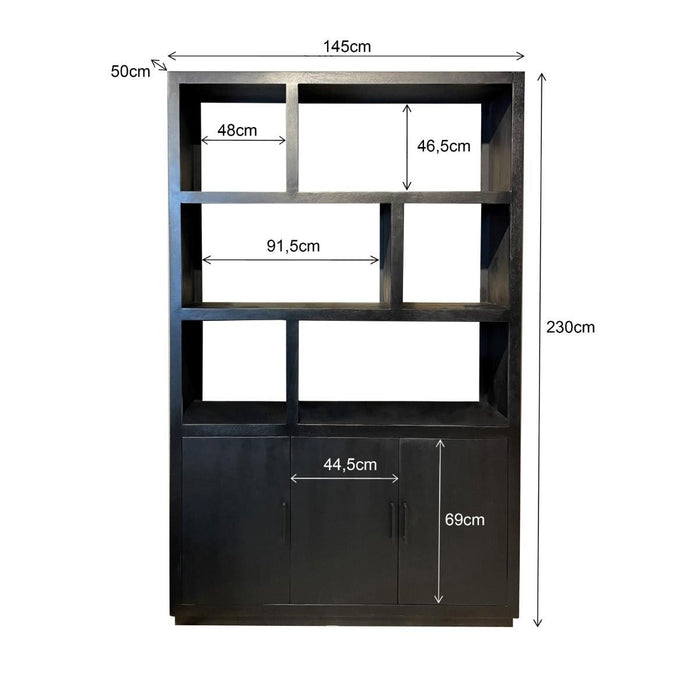 Kast Jaxx Mangohout Zwart 145x50x230 cm-Opbergkasten-Livingfurn