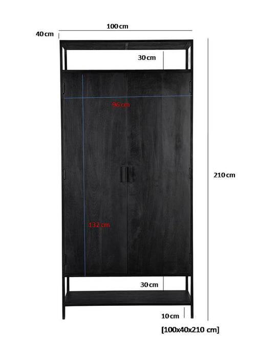 Kast Kala Mangohout Zwart 100x40x210 cm-Opbergkasten-Livingfurn