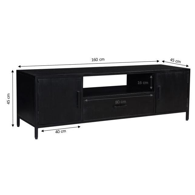 Kast Kala Mangohout Zwart 160x45x45 cm-TV-meubels-Livingfurn