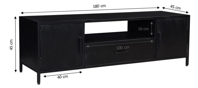 Kast Kala Mangohout Zwart 180x40x46 cm-TV-meubels-Livingfurn