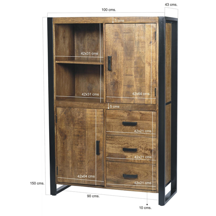 Kast Nairobi Mangohout Naturel hout 100x43x150 cm-Opbergkasten-Livingfurn