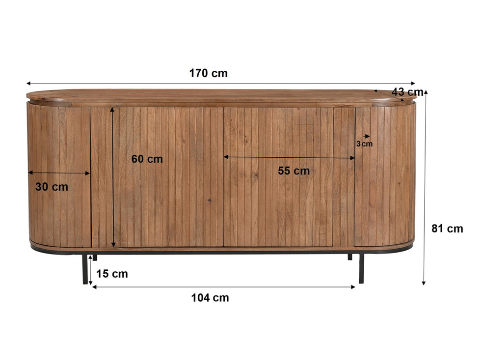 Kast Noor Mangohout Naturel hout 170x43x81 cm-Dressoirs-Livingfurn