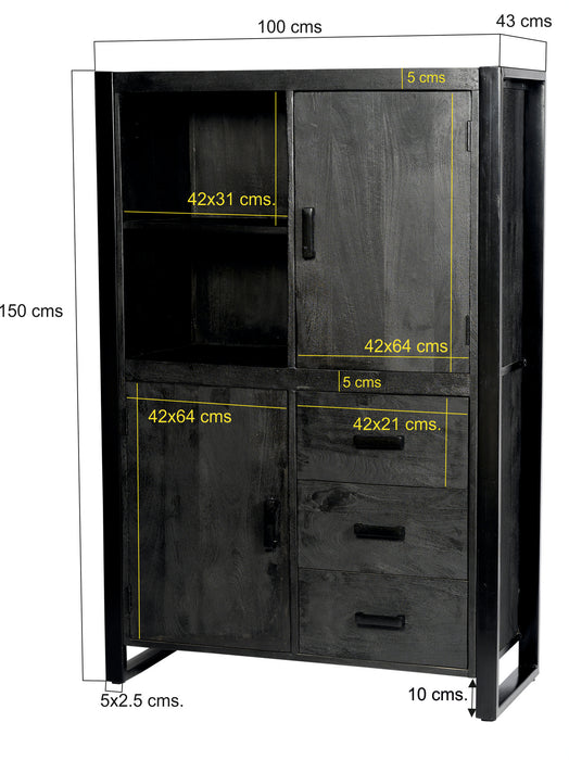 Kast Norris Mangohout Zwart 100x43x150 cm-Opbergkasten-Livingfurn
