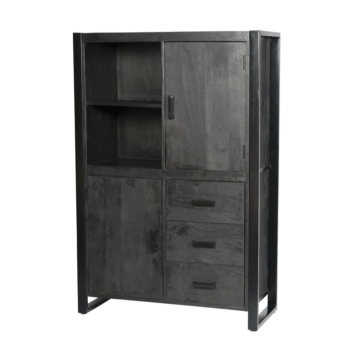 Kast Norris Mangohout Zwart 100x43x150 cm-Opbergkasten-Livingfurn