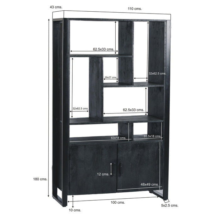 Kast Norris Mangohout Zwart 110x43x180 cm-Opbergkasten-Livingfurn