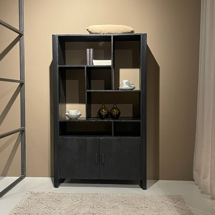 Kast Norris Mangohout Zwart 110x43x180 cm-Opbergkasten-Livingfurn
