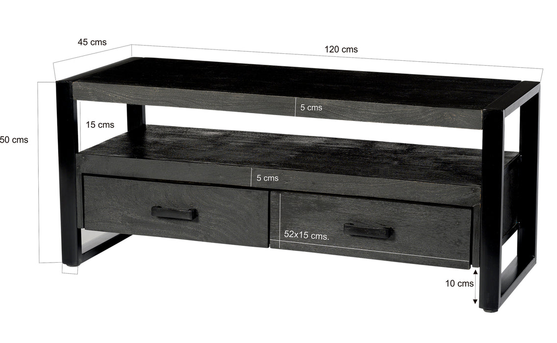 Kast Norris Mangohout Zwart 120x45x50 cm-TV-meubels-Livingfurn