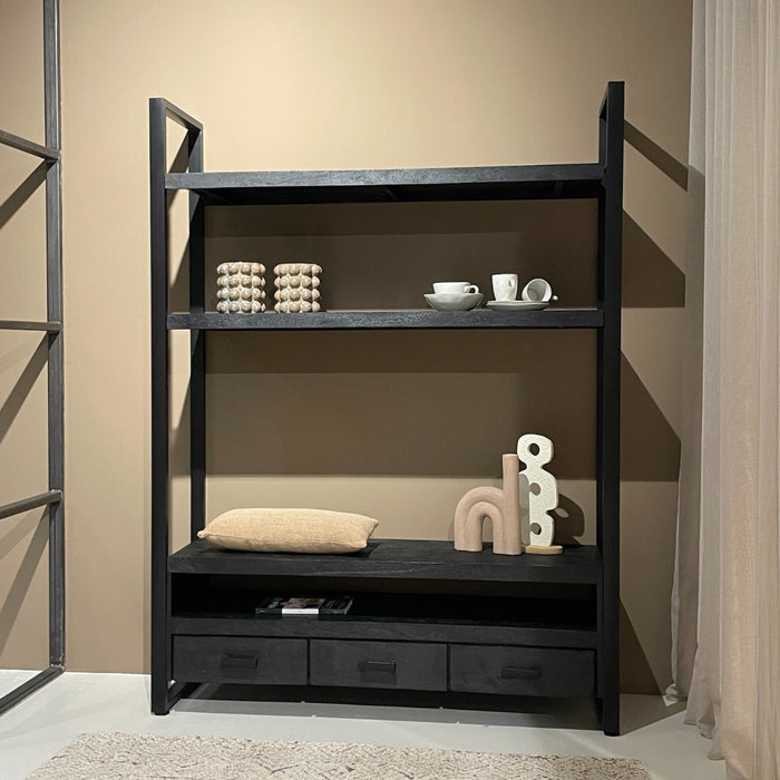 Kast Norris Mangohout Zwart 150x45x200 cm-TV-meubels-Livingfurn