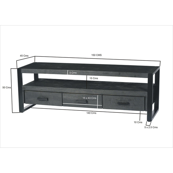 Kast Norris Mangohout Zwart 150x45x50 cm-TV-meubels-Livingfurn