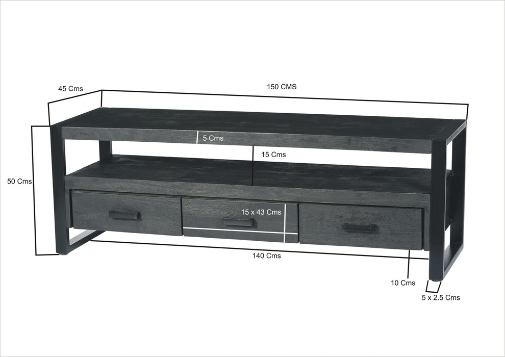 Kast Norris Mangohout Zwart 150x45x50 cm-TV-meubels-Livingfurn