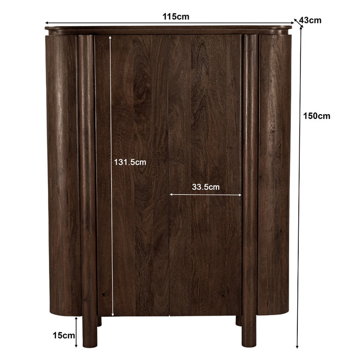 Kast Salano Mangohout Bruin 115x43x150 cm-Opbergkasten-Livingfurn