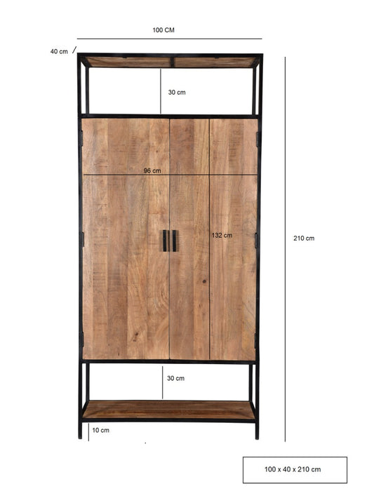 Kast Sturdy Mangohout Naturel hout 100x40x210 cm-Opbergkasten-Livingfurn