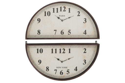 Klok 2 Pieces Paris London Metaal Bruin 74x34x7 cm-Klokken-J-Line