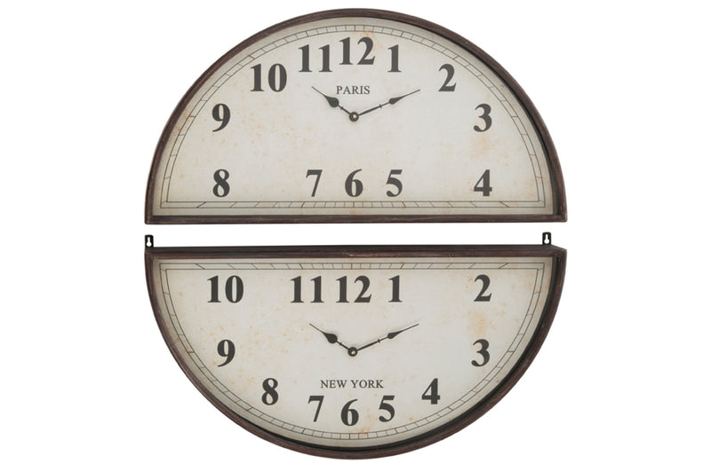 Klok 2 Pieces Paris London Metaal Bruin 74x34x7 cm-Klokken-J-Line