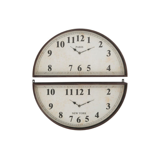 Klok 2 Pieces Paris London Metaal Bruin 74x34x7 cm-Klokken-J-Line