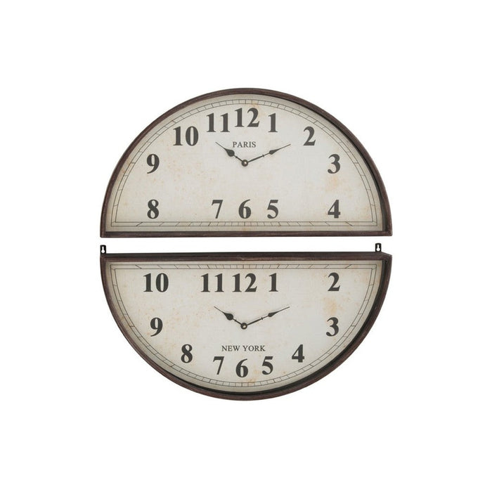 Klok 2 Pieces Paris London Metaal Bruin 74x34x7 cm-Klokken-J-Line