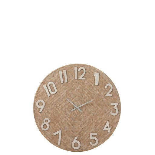 Klok Naturel Riet Rond 92 cm 91.5x91.5x4 cm-Klokken-J-Line