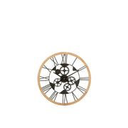 Klok Romeinse cijfers Wheels Metaal/Hout Zwart S 4.5x60x60 cm-Klokken-J-Line