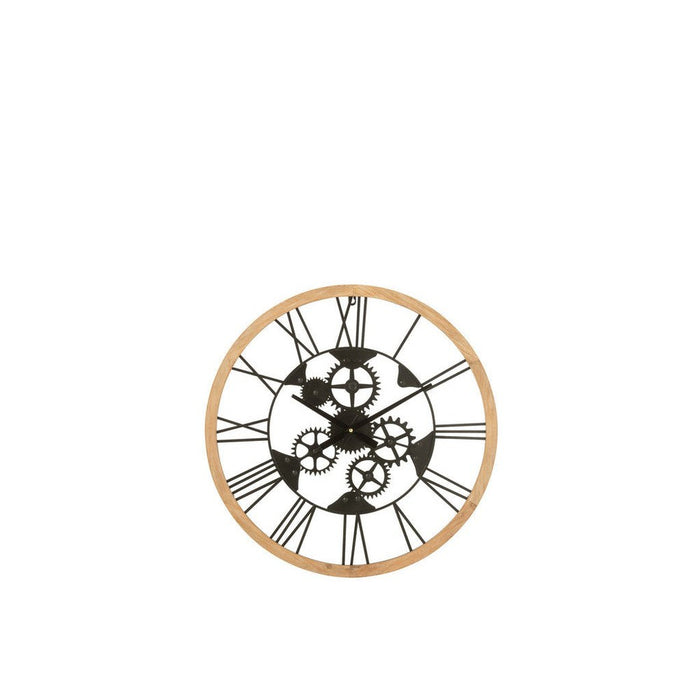 Klok Romeinse cijfers Wheels Metaal/Hout Zwart S-Wanddecoratie-J-Line