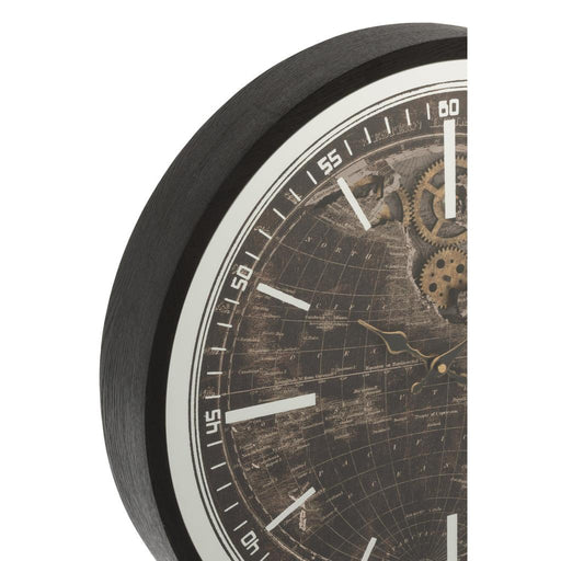 Klok World Map MDF Antiek Goud/Zwart S-Klokken-J-Line