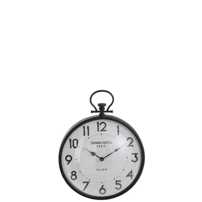 Klok Zwart Glas Rond 49x38 cm-Wanddecoratie-J-Line