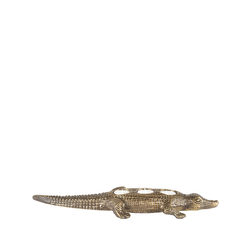 Krokodil Antiek Goud Metaal - 43x16x4 cm-Wanddecoratie-LABEL51