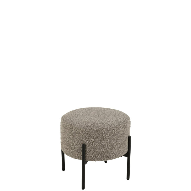 Krukje Bouclé Plywood/Polyester Grijs/Zwart 44x44x41.5 cm-Krukken-J-Line