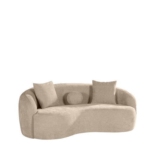 LABEL51 Novo 2,5-zits bank in clay chenille met ronde vormen en bijpassende sierkussens.