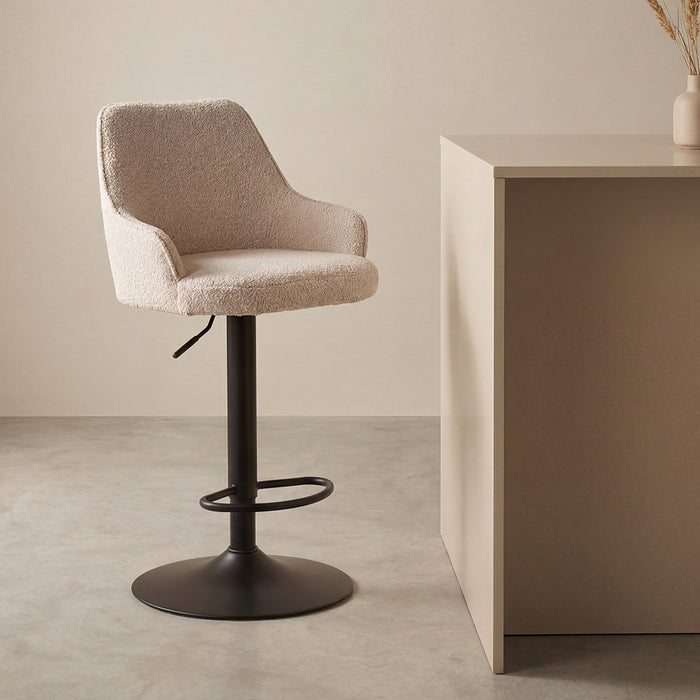 LABEL51 Bar stool Fender Natural Bouclé Gas lift 50x52x110 cm