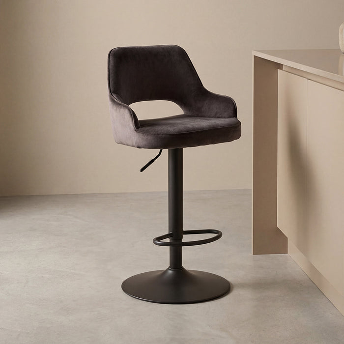 LABEL51 Bar stool Fer Anthracite Velour Gas lift 50x52x110 cm