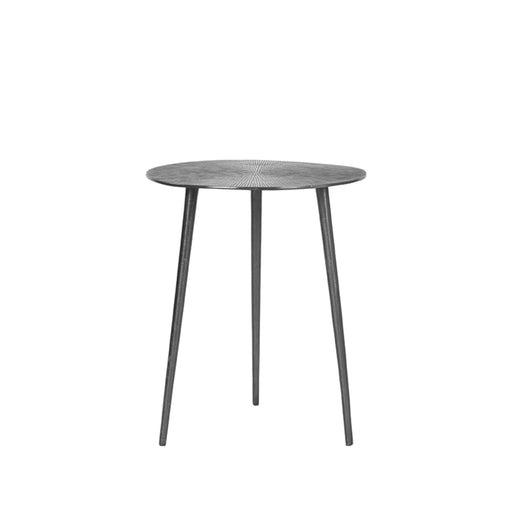 LABEL51 Nobby grijze metalen bijzettafel met rond tafelblad en drie slanke poten, 40x50 cm.
