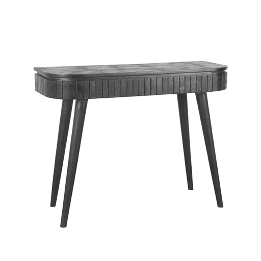 LABEL51 Nils bureau van zwart mangohout met een rechthoekig blad en vier slanke houten poten, 100 cm breed.