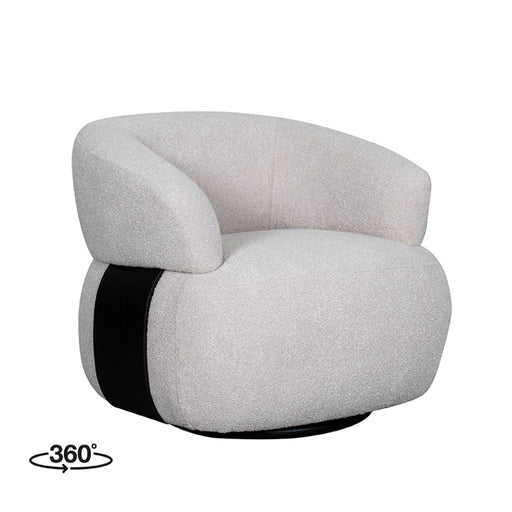 LABEL51 draaifauteuil Valenza in naturel bouclé met zwart eikenhouten onderstel, 83x79x73 cm.