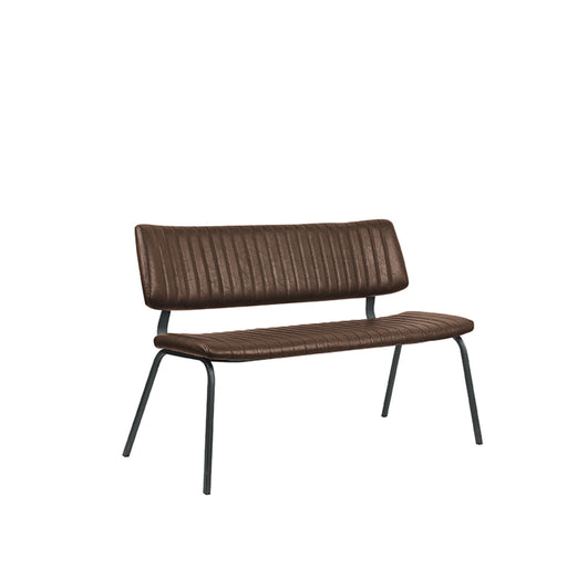 LABEL51 Gusto eetkamerbank van 120 cm in bruin kunstleder met een stijlvol doorgestikt design en zwart metalen frame.