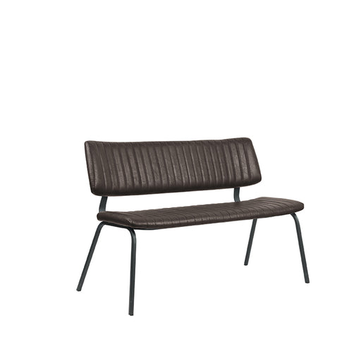 LABEL51 Gusto eetkamerbank in donkerbruin kunstleder met een gestreept design en zwart metalen frame, 120 cm breed.